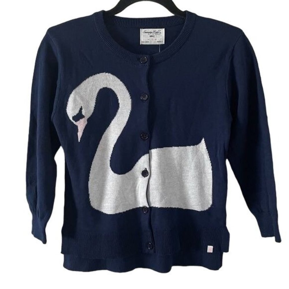 NEW w/ Tags Sovereign Code Los Angeles Girls Navy Blue Swan Cardigan, Size 10